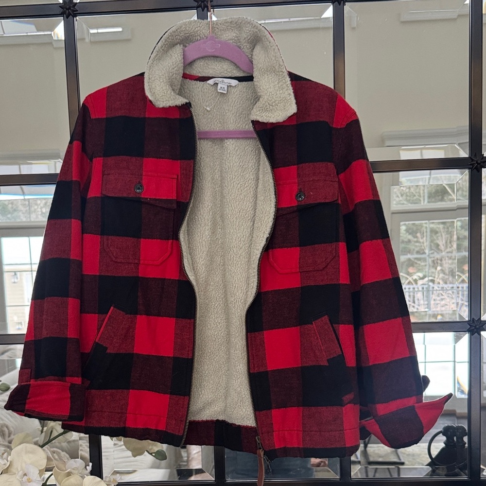 LL Bean Signature classic buffalo plaid Sherpa Jacket